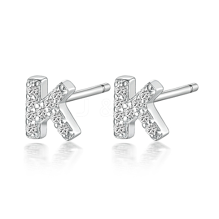 Anti-Tarnish Rhodium Plated 925 Sterling Silver Initial Letter Stud Earrings HI8885-11-1