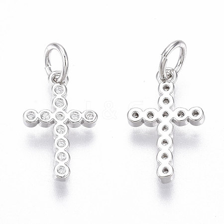 Brass Micro Pave Cubic Zirconia Tiny Cross Charms ZIRC-R109-019P-NF-1