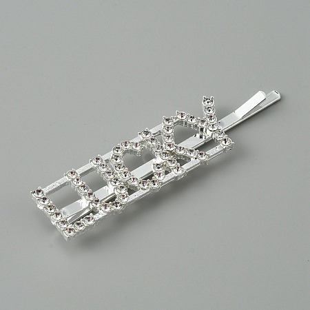 Word LUCKY Alloy Rhinestone Hair Bobby Pins FIND-WH0152-34C-S-1