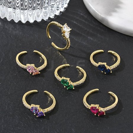 Brass Micro Pave Cubic Zirconia Cuff Open Rings RJEW-Z145-03G-1