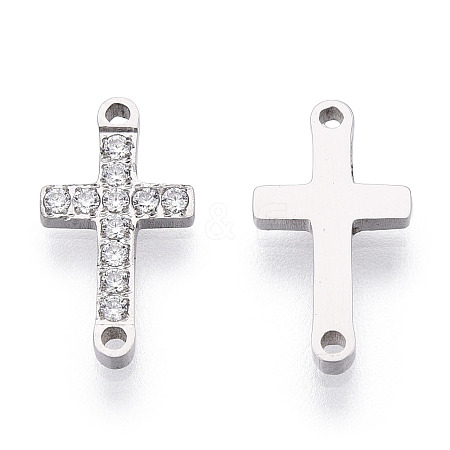 316 Surgical Stainless Steel Clear Cubic Zirconia Connector Charms X-STAS-ZX042-22S-1