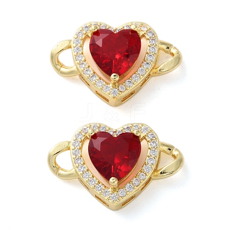 Rack Plating Brass Cubic Zirconia Heart Connector Charm KK-C084-06G-1