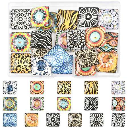 20Pcs Printed Glass Square Cabochons GGLA-FS0001-18-1