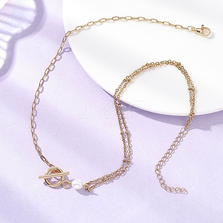 304 Stainless Steel Chain with Natural Pearl Necklaces with OT Clasps NJEW-JN05989-1