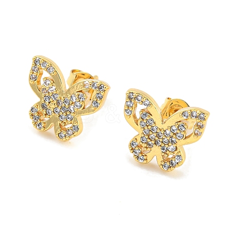 Butterfly Shape Rack Plating Brass Micro Pave Cubic Zirconia Stud Earrings EJEW-P240-04G-1