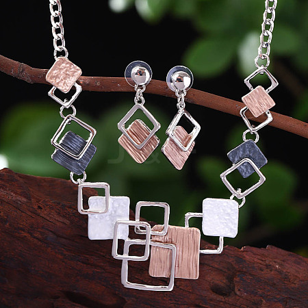 Rhombus Zinc Alloy Enamel Pendant Necklaces & Stud Dangle Earrings Sets WG3ED7E-03-1