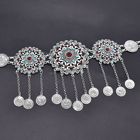 Alloy Colorful Rhinestone Flower Coin Tassel Waist Belly Chains for Women FS-WGD7CCF-02-1