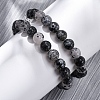 Natural Tourmaline Round Beaded Stretch Bracelets for Men Women BJEW-G743-01B-1