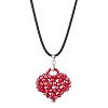 Electroplated Glass Beaded Heart Pendant Black Waxed Cotton Cord Necklaces for Women NJEW-MZ00120-03-2
