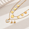 Elegant Vintage Stainless Steel Rhinestone Heart-shaped Stud Earrings & Double-layer Necklace Sets for Women AW6006-1