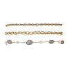 Natural Morganite Nuggets & 304 Stainless Steel Link Chain 3 Layer Anklets for Women AJEW-AN00743-02-2