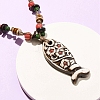 Ceramic Fish Pendant Adjustable Waxed Cord Necklaces for Women LS-NJEW-B146-04-3