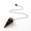 Platinum Tone Brass Tiger Eye Cone Hexagonal Pointed Dowsing Pendulums MAK-M015-01D-1