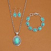 Oval Alloy with Synthetic Turquoise Pendant Necklaces & Dangle Earrings & Link Bracelets Sets WGD1135-09-1