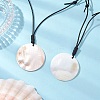 Natural Freshwater Shell Flat Round Pendant Necklaces NJEW-JN05154-1