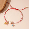 Adjustable Butterfly Brass & Red White Cord Braided Bead Bracelets GY0260-1