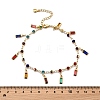 Bohemian Brass & Acrylic Flat Round Link Chain Anklets with Colorful Rectangle Tassel AJEW-Z046-03G-3