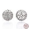 Rhodium Plated 925 Sterling Silver Micro Pave Cubic Zirconia Beads STER-T004-23P-1