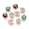 Brass Pave Cubic Zirconia Half Round Connector Charms KK-T078-28G-1