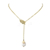 Adjustable Brass Micro Pave Clear Cubic Zirconia Leaf Lariat Necklaces NJEW-JN06467-4