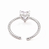 Clear Cubic Zirconia Heart Open Cuff Ring RJEW-B028-18P-3