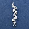 Brass Pave Clear Cubic Zirconia Leaf Links Connector Charms X-KK-Z156-15S-1