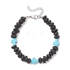 Synthetic Turquoise Cross & Natural Lava Rock Nuggets Beaded Bracelets BJEW-JB12193-02-2