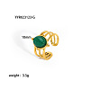 Vintage Adjustable Stainless Steel & Natural Green Stone Oval Cuff Rings for Women JA1353-5-1