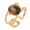 Oval Natural Tiger Eye Finger Rings RJEW-Z057-11G-01-1