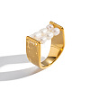 Irregular 304 Stainless Steel with Natural Freshwater Pearl Finger Rings for Women WZ4968-5