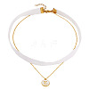 Alloy Enamel Letter Pendant Single Face White Velvet Ribbon & Brass Chain Double Layered Choker Necklaces NJEW-TAC0034-1