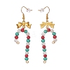 Glass Christmas Candy Cane with Alloy Bowknot Dangle Earrings EJEW-JE04971-01-2