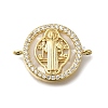Brass Micro Pave Clear Cubic Zirconia Flat Round Saint Benedict Connector Charms X-KK-R002-29G-1