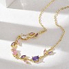 Brass Pave Cubic Zirconia Rose Flower Link Cable Chain Necklaces for Women NJEW-C121-05B-06G-3