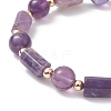 Natural Amethyst Column & Round Stretch Bracelet for Women BJEW-JB09351-01-2