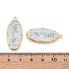 Printed Style 304 Stainless Steel Oval with Flower Pattern Pendants STAS-T071-27D-G-3