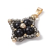 Natural Black Onyx(Dyed & Heated) & Glass Seed Beaded Woven Pendants PALLOY-MZ00365-05-3