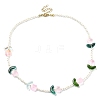Shell Pearl & Glass Tulip Beaded Necklace with 304 Stainless Steel Clasps for Women NJEW-TA00092-1