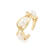 Brass Pearls Open Cuff Rings for Women KK-D301-04G-2