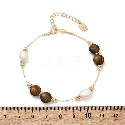 Brass Natural Freshwater Pearl Beaded Bracelets for Women BJEW-U046-01G-1