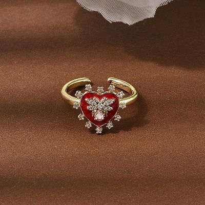 Brass Micro Pave Cubic Zirconia Cuff Open Rings for Women RJEW-B160-09G-1