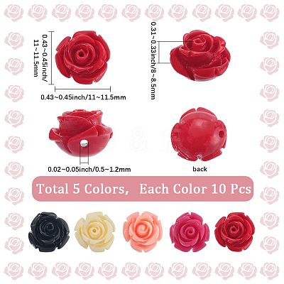 50Pcs 5 Colors Synthetic Coral Carved Beads CORA-SC0001-12-1