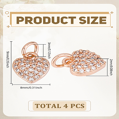 4Pcs Brass Micro Pave Cubic Zirconia Charms ZIRC-LP0001-53RG-1