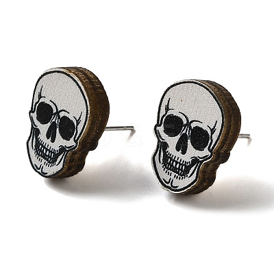 Wood Stud Earrings EJEW-Z054-02N-1