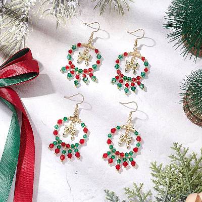 2 Pairs 2 Colors Christmas Themed Handmade Glass Seed Beads Dangle Earrings EJEW-MZ00488-1