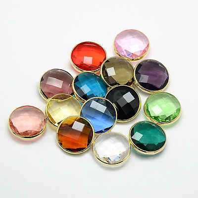 Golden Tone Brass Glass Pendants GLAA-J018B-G-1