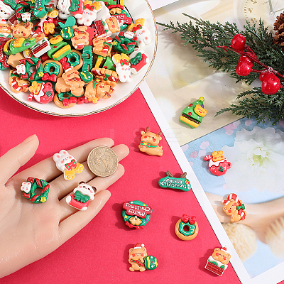 72Pcs 12 Styles Christmas Theme Opaque Resin Cabochons RESI-SC0005-73-1