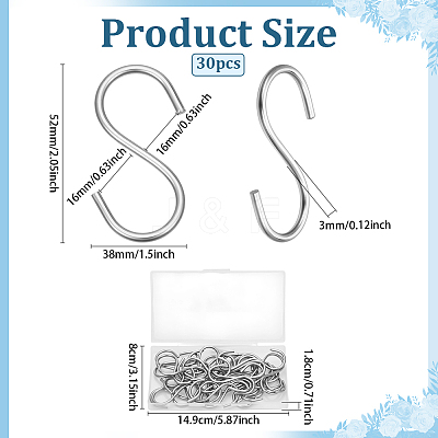 30Pcs 304 Stainless Steel S-shape Hooks STAS-PH0006-71-1