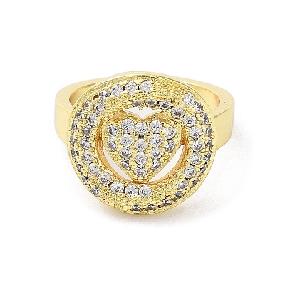 Brass with Cubic Zirconia Open Cuff Rings for Women RJEW-A035-17G-1