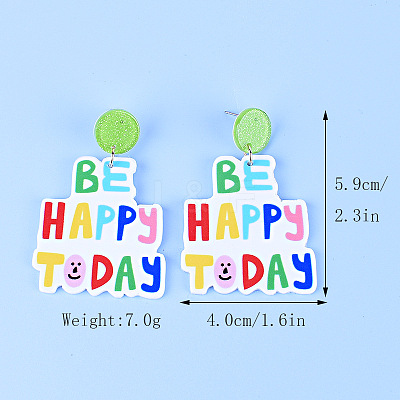 Word BE HAPPY TODAY Acrylic Dangle Stud Earrings FS-WG01C29-11-1